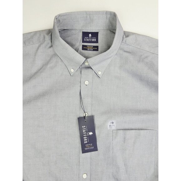 Stafford X-Tall Size 19 38-39 Mens Grey Button Down Long Sleeve Non Iron Oxford - Picture 5 of 10